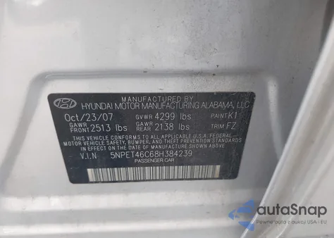 2008 Hyundai Sonata Gls из США, поврежденный, VIN 5NPET46C68H384239